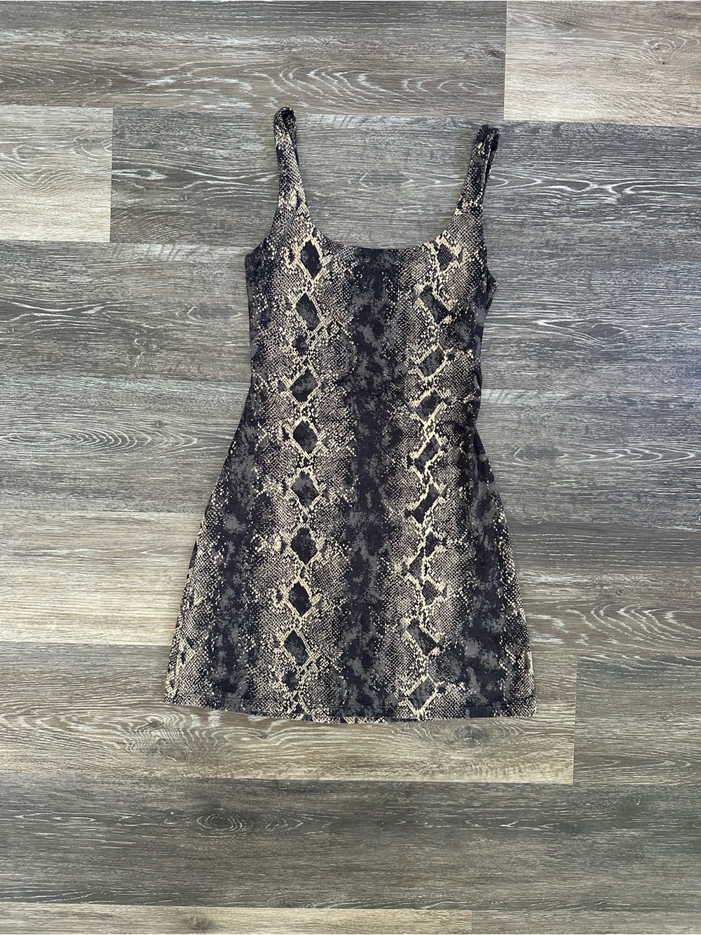 Caché Snakeskin Print Mini Dress Small S Animal Print Gray Beige Stretch Vintage